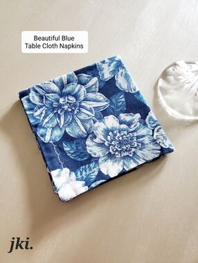 Cocktail/Beverages Table Cloth Napkins 6/set 100% Cotton "Beautiful Blue"